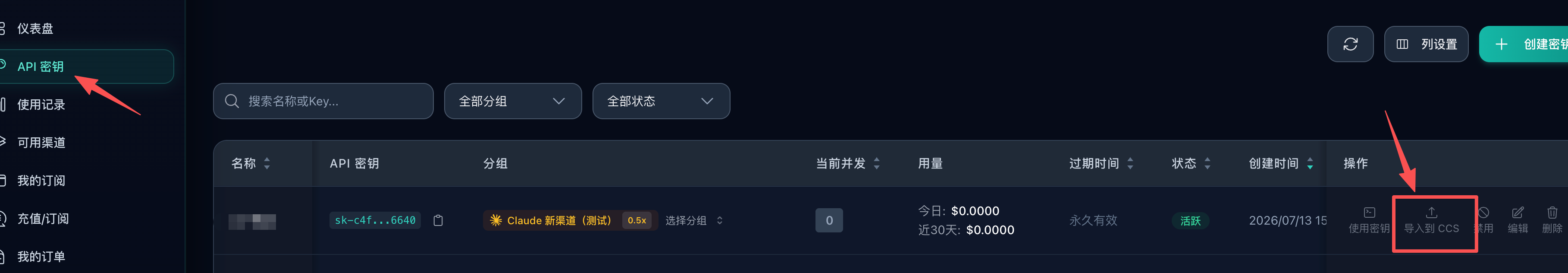 导入 API Key